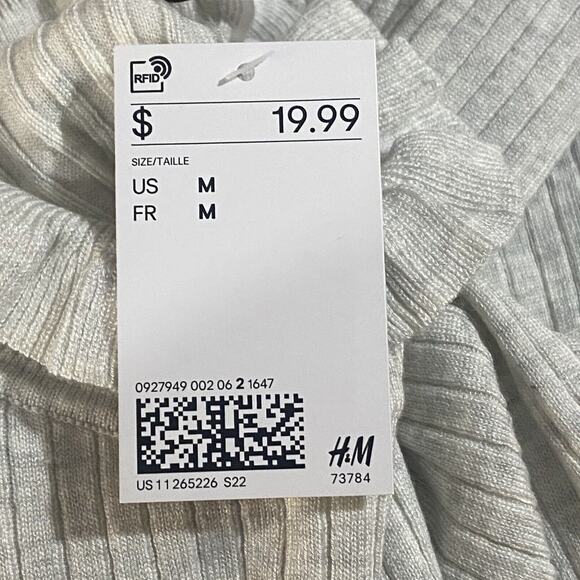 NWT H&M Cropped Ribbed Jersey Knit Sweater Ruffle Neck Light Gray - Picture 5 of 5